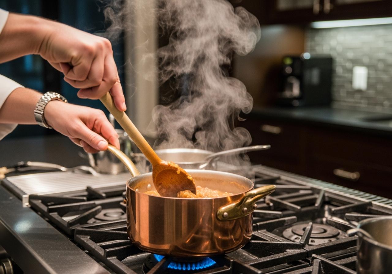 Chef cooking on professional range