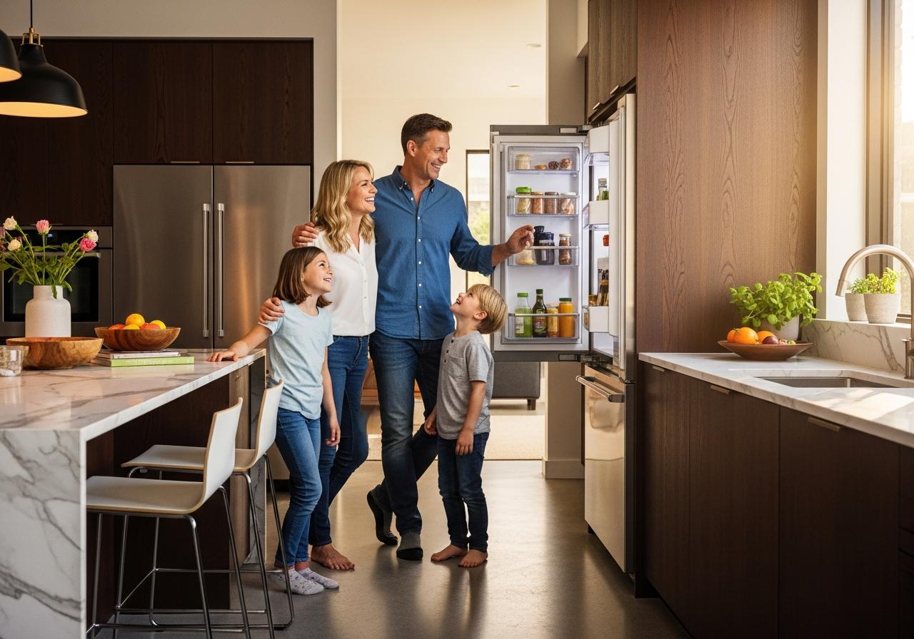 Happy family in restored kitchen