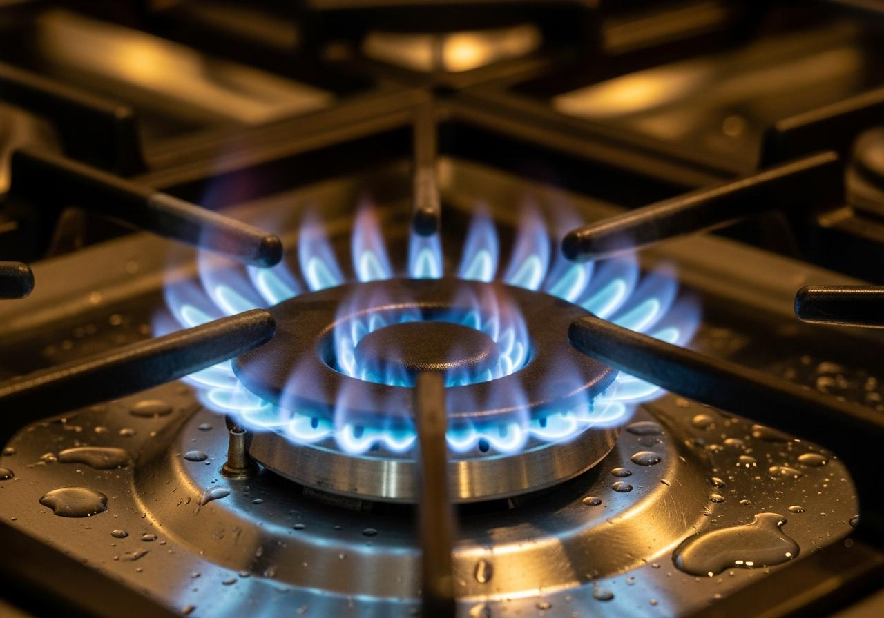 Blue gas stove burner flame